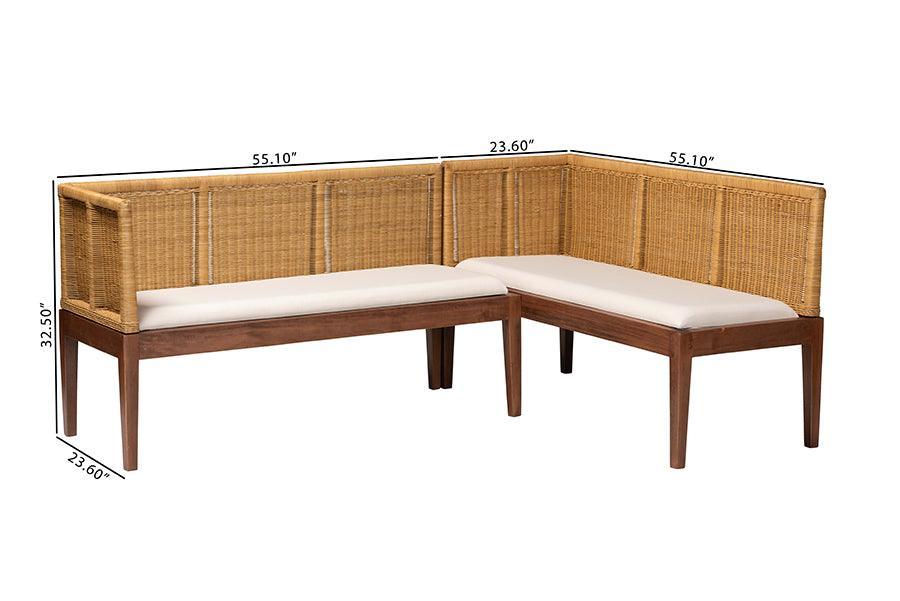 bali & pari Tabanan Modern Bohemian Nautral Brown Rattan and Brown Acacia Wood 2-Piece Dining Nook Banquette Set FredCo