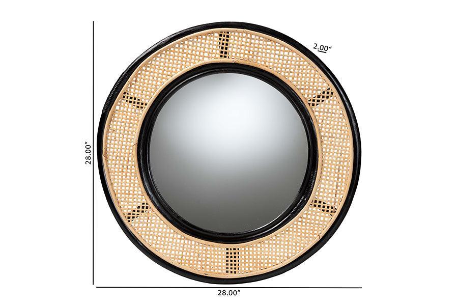 bali & pari Tacita Modern Bohemian Two-Tone Black and Natural Brown Rattan Accent Wall Mirror FredCo