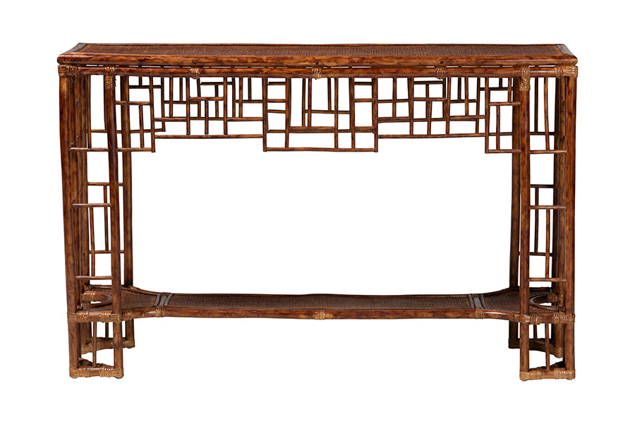 Bamboo console table with geometric lattice design, home furniture from FredCo International