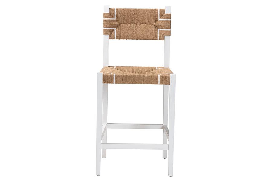 bali & pari Talli Bohemian Paper Loom and White Mahogany Wood Bar Stool FredCo