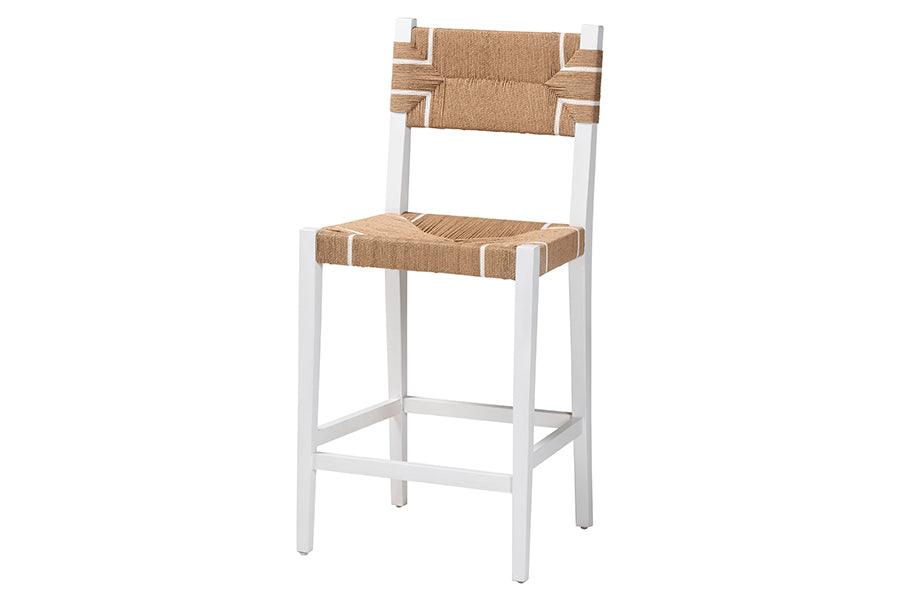 bali & pari Talli Bohemian Paper Loom and White Mahogany Wood Bar Stool FredCo