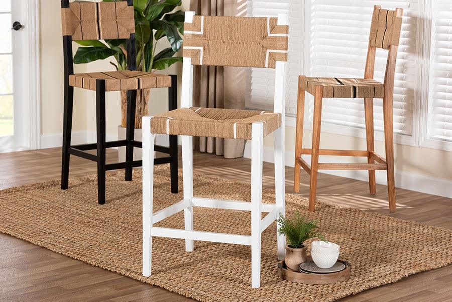 bali & pari Talli Bohemian Paper Loom and White Mahogany Wood Bar Stool FredCo