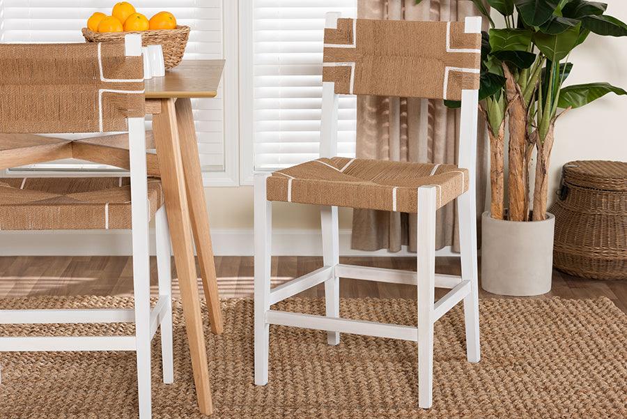 bali & pari Talli Bohemian Paper Loom and White Mahogany Wood Counter Stool FredCo