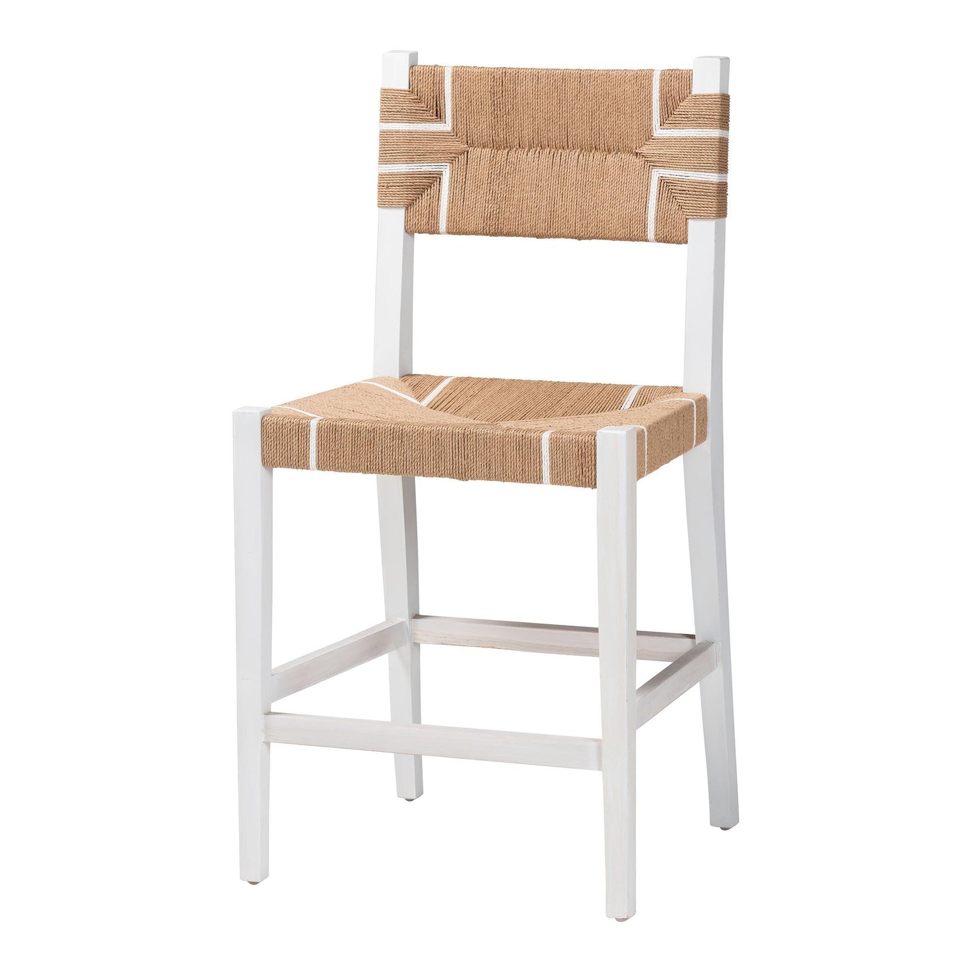 bali & pari Talli Bohemian Paper Loom and White Mahogany Wood Counter Stool FredCo