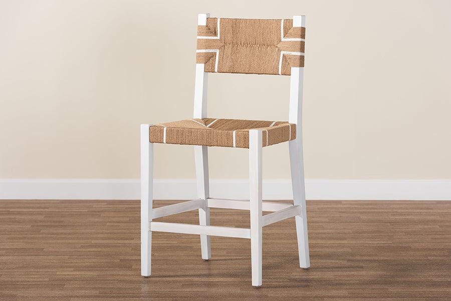bali & pari Talli Bohemian Paper Loom and White Mahogany Wood Counter Stool FredCo