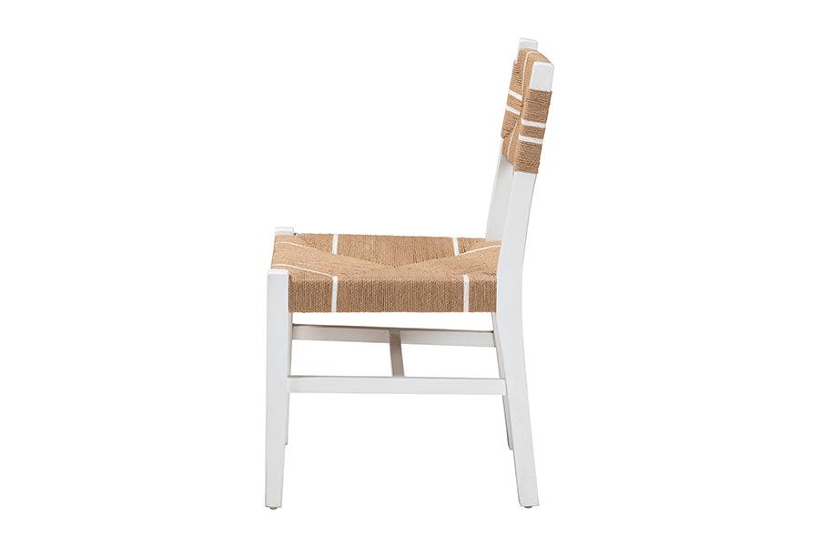 bali & pari Talli Bohemian Paper Loom and White Mahogany Wood Dining Chair FredCo