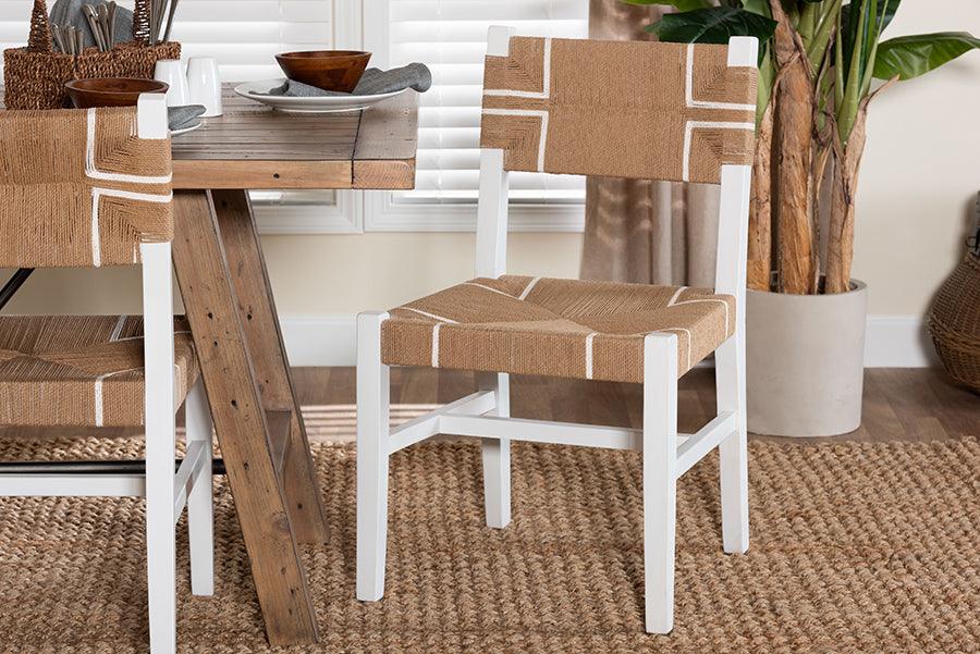 bali & pari Talli Bohemian Paper Loom and White Mahogany Wood Dining Chair FredCo