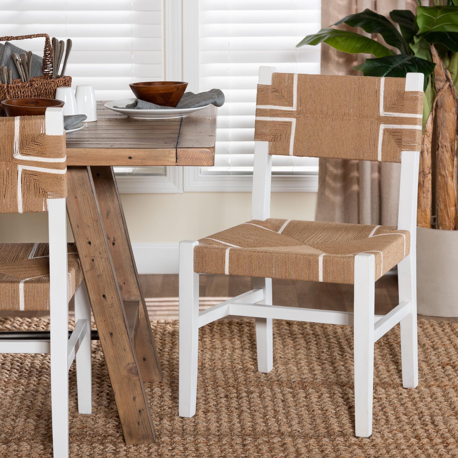 bali & pari Talli Bohemian Paper Loom and White Mahogany Wood Dining Chair FredCo