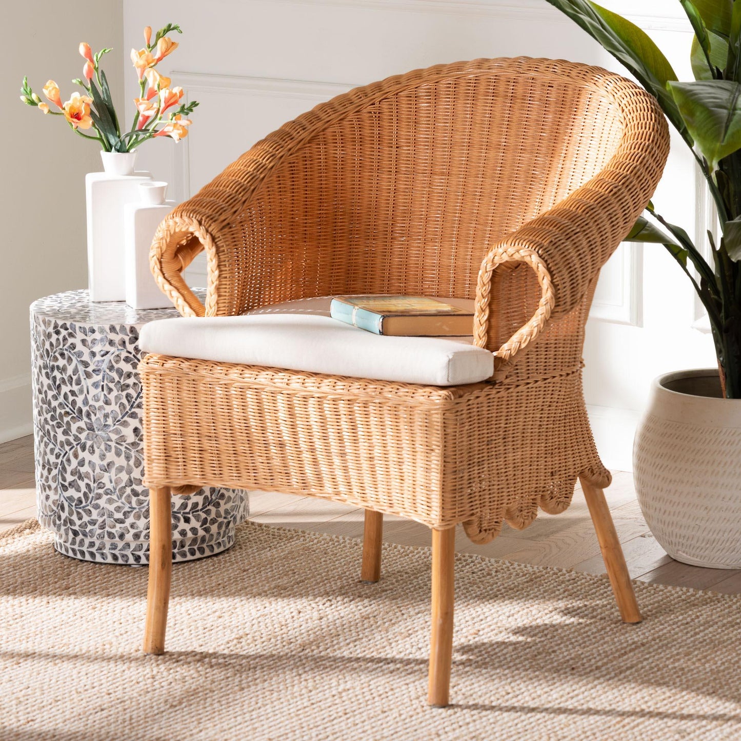 bali & pari Tamara Bohemian Braided Honey Rattan Dining Chair FredCo