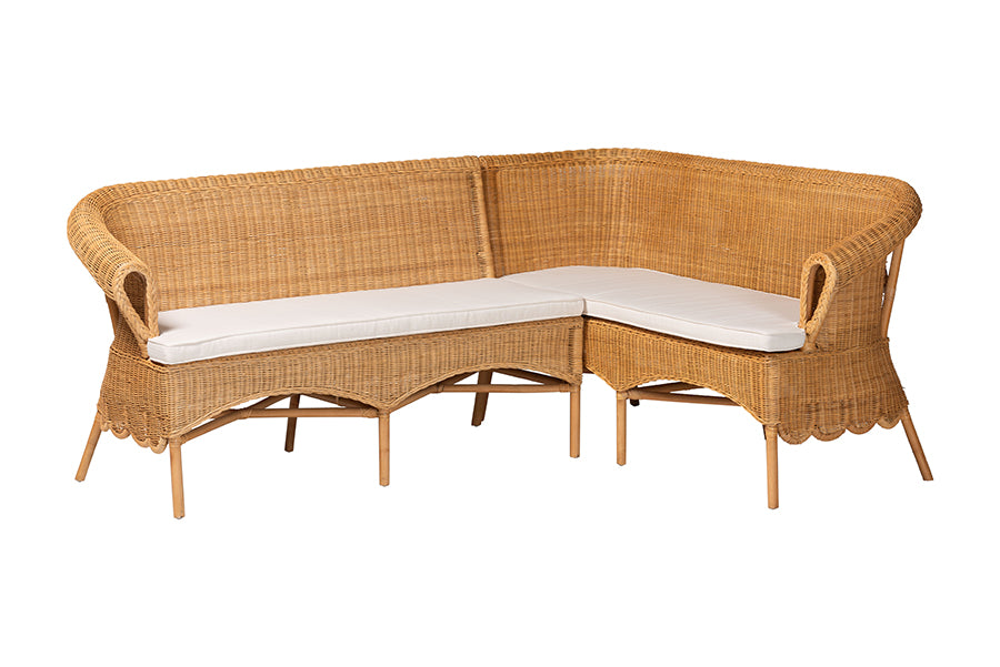bali & pari Tamara Bohemian Light Honey Rattan 2-Piece Dining Nook Bench Set FredCo