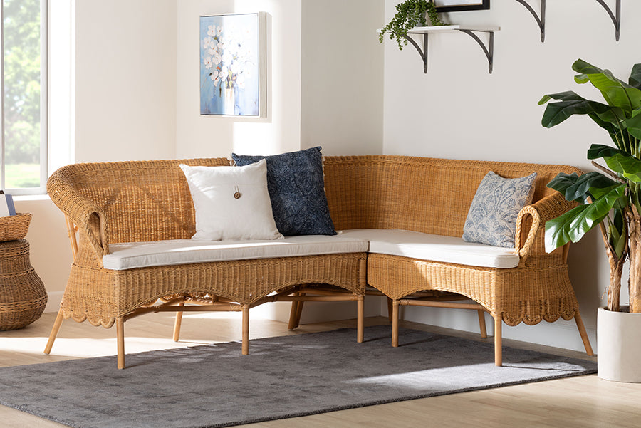 bali & pari Tamara Bohemian Light Honey Rattan 2-Piece Dining Nook Bench Set FredCo