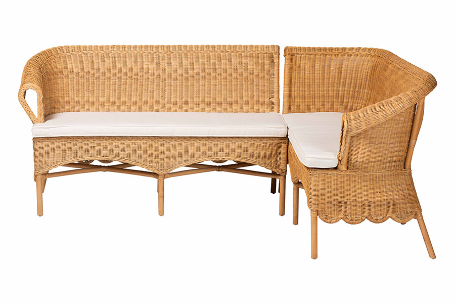 bali & pari Tamara Bohemian Light Honey Rattan 2-Piece Dining Nook Bench Set FredCo