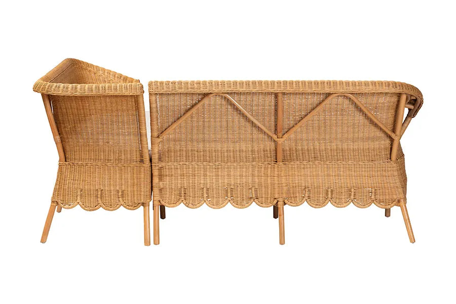 bali & pari Tamara Bohemian Light Honey Rattan 2-Piece Dining Nook Bench Set FredCo