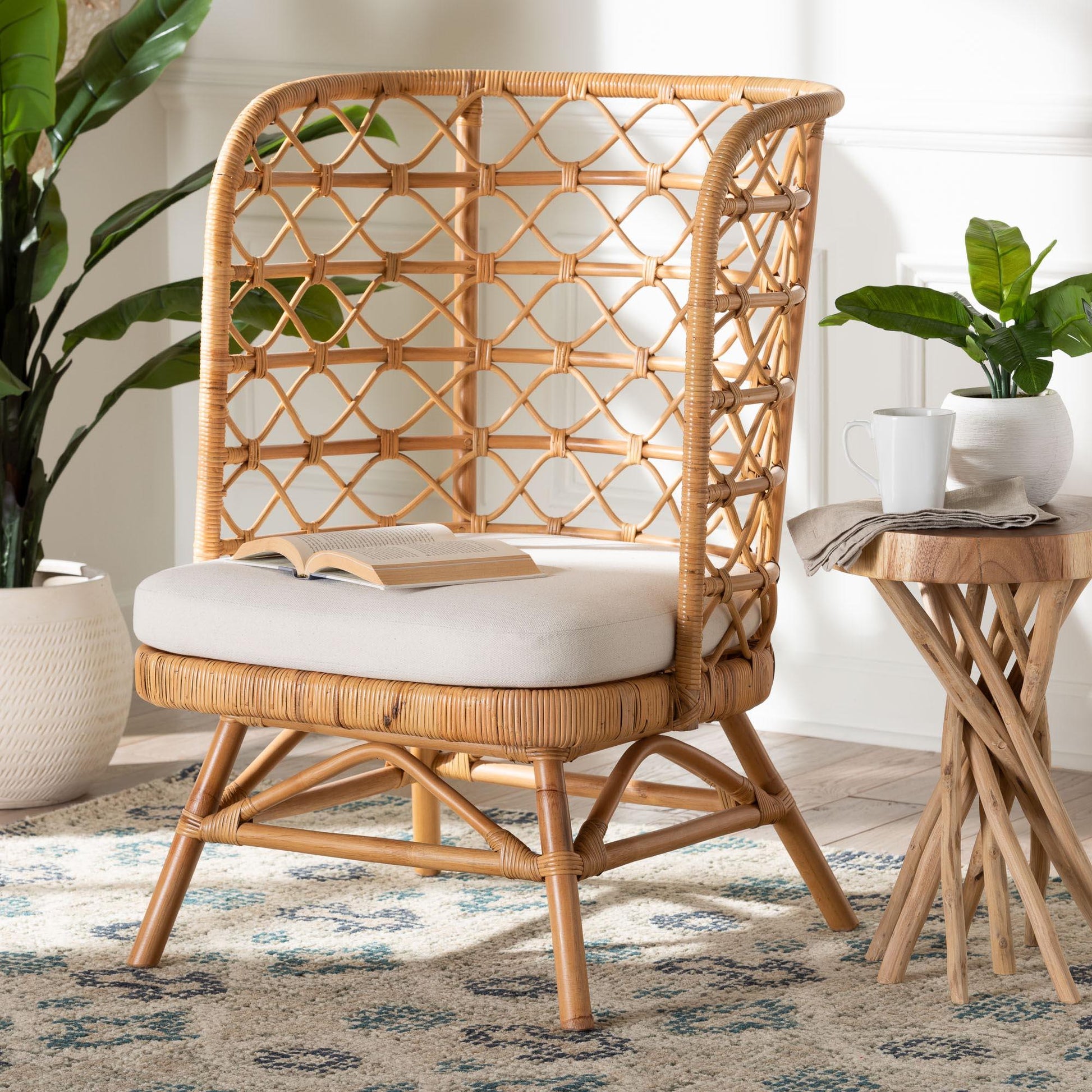 bali & pari Tania Bohemian Light Honey Rattan Accent Chair FredCo