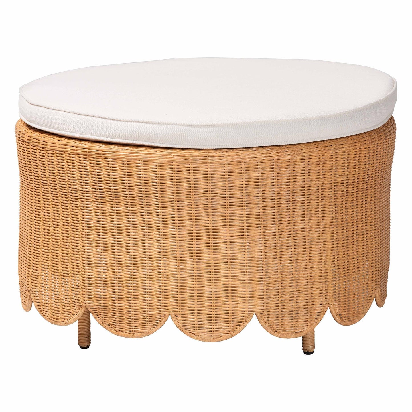 bali & pari Teresa Bohemian Light Honey Scalloped Rattan Ottoman FredCo