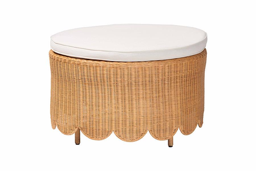bali & pari Teresa Bohemian Light Honey Scalloped Rattan Ottoman FredCo