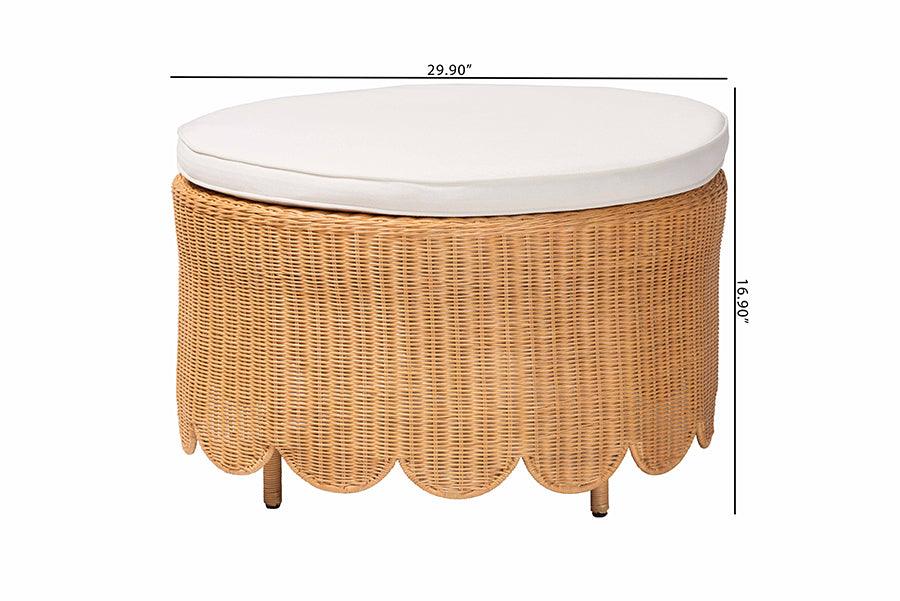 bali & pari Teresa Bohemian Light Honey Scalloped Rattan Ottoman FredCo