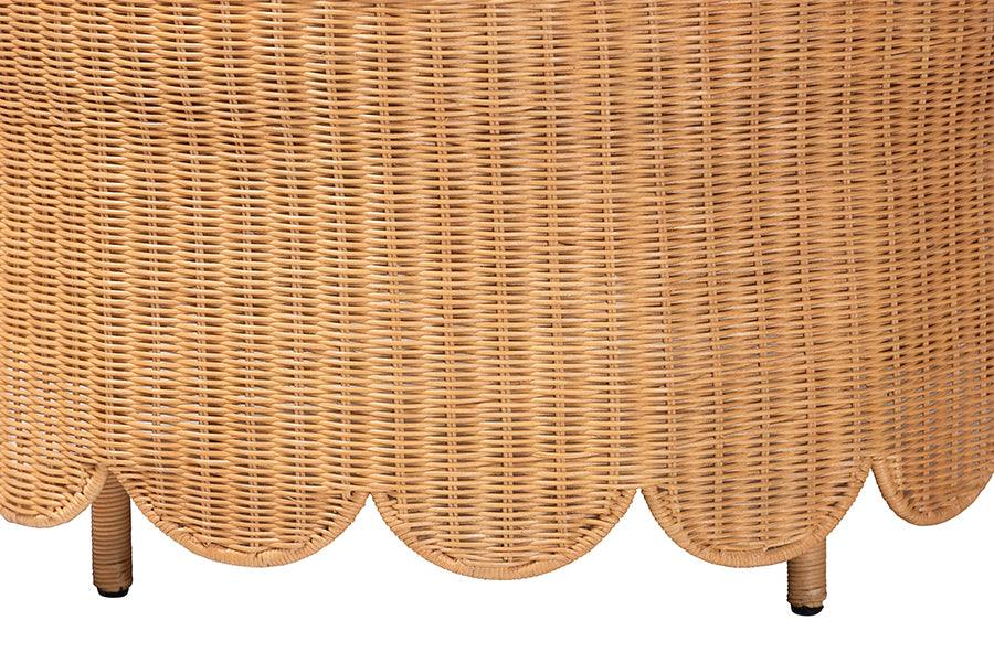 bali & pari Teresa Bohemian Light Honey Scalloped Rattan Ottoman FredCo