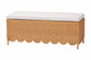 bali & pari Teresa Bohemian Light Honey Scalloped Rattan Ottoman Bench FredCo