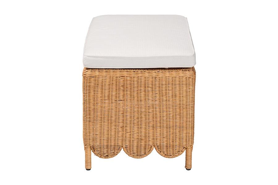 bali & pari Teresa Bohemian Light Honey Scalloped Rattan Ottoman Bench FredCo