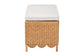 bali & pari Teresa Bohemian Light Honey Scalloped Rattan Ottoman Bench FredCo