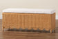 bali & pari Teresa Bohemian Light Honey Scalloped Rattan Ottoman Bench FredCo