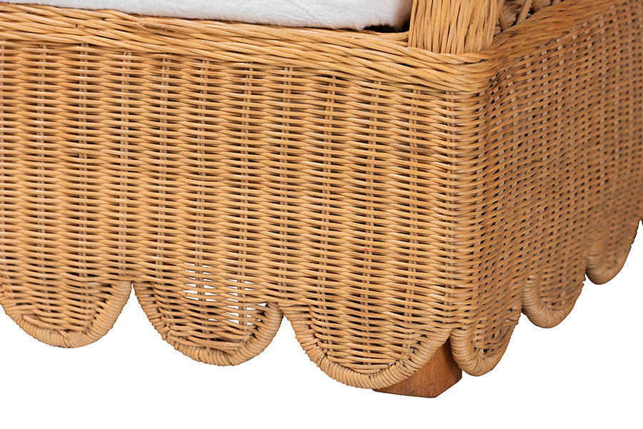 Bali & Pari Teresa Twin Natural Rattan Daybed – Handwoven Scalloped Sofa Bed Frame with Lattice Back, Coastal Boho Style FredCo