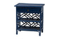 bali & pari Tiaret Natural Rattan Nightstand with Drawer and Shelves - Chippendale-Style Bedside Table for Bedroom or Coastal Living Spaces, Blue FredCo