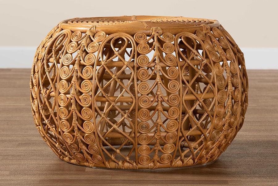 bali & pari Tiramisu Modern Bohemian Natural Brown Rattan Coffee Table FredCo