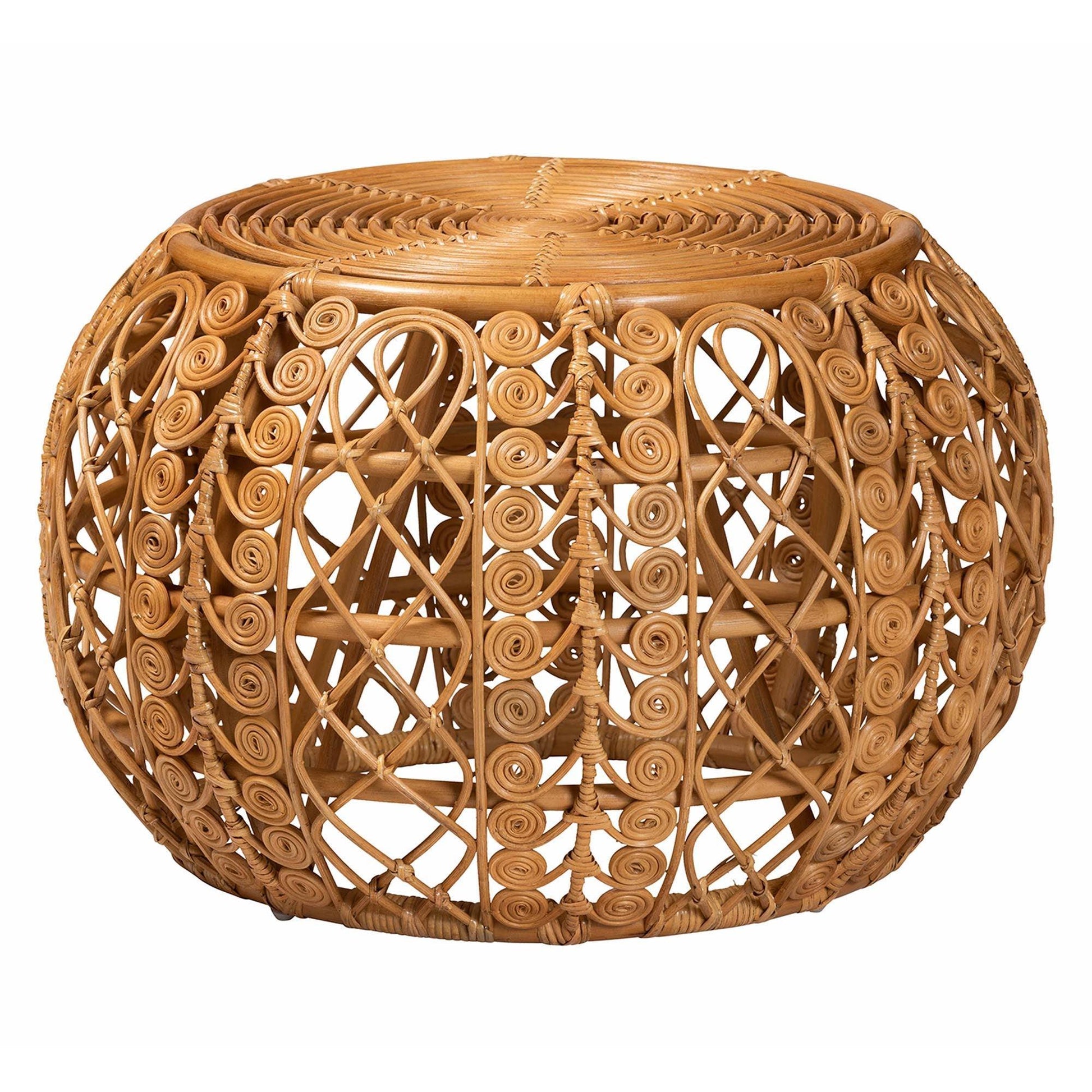 bali & pari Tiramisu Modern Bohemian Natural Brown Rattan Coffee Table FredCo