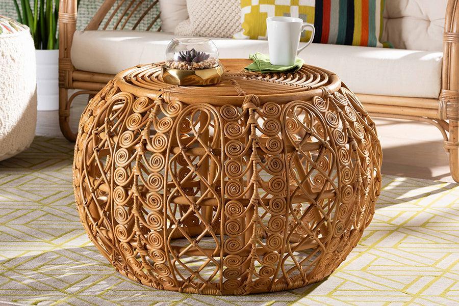 bali & pari Tiramisu Modern Bohemian Natural Brown Rattan Coffee Table FredCo