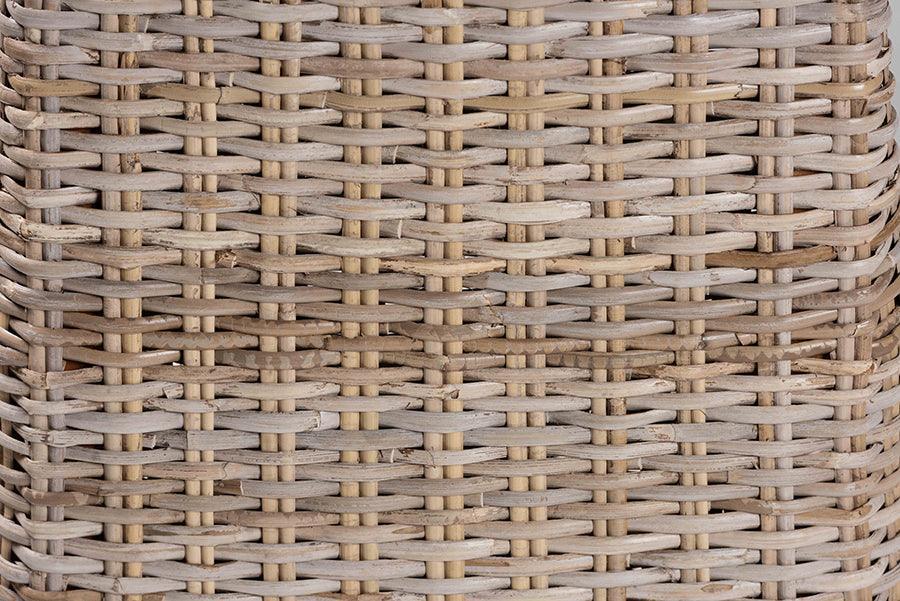 bali & pari Toby Modern Bohemian Grey Kubu Rattan and Rustic Taupe Finished Mahogany Wood Counter Stool FredCo