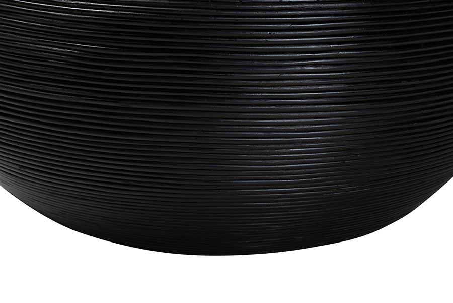 bali & pari Tokyo Laminated Natural Rattan Coffee Table - Handcrafted Bowl-Shaped Center Table for Living Room, Coastal Boho Style Furniture in Black FredCo