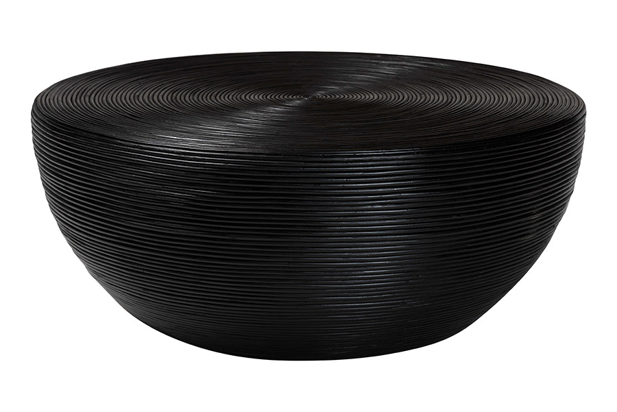 bali & pari Tokyo Laminated Natural Rattan Coffee Table - Handcrafted Bowl-Shaped Center Table for Living Room, Coastal Boho Style Furniture in Black FredCo