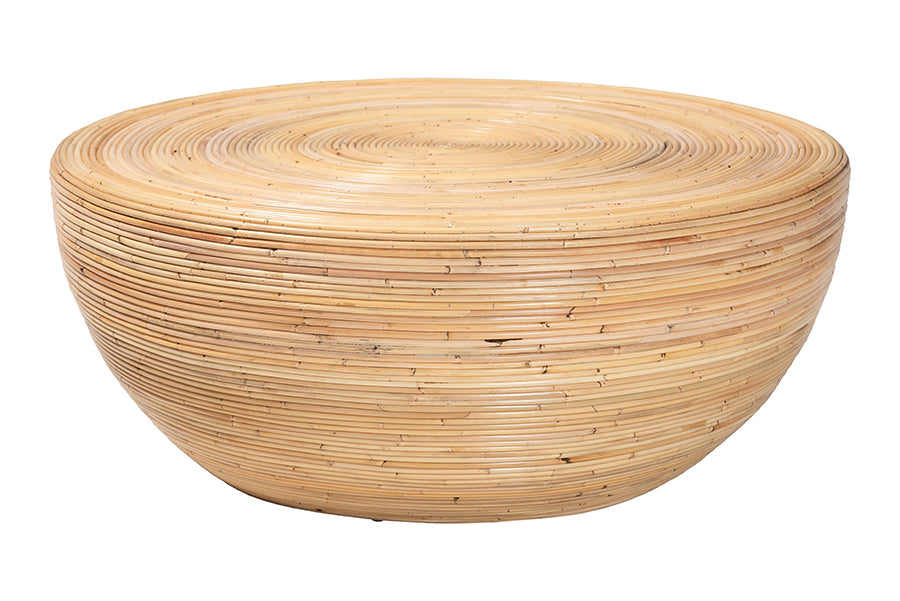 bali & pari Tokyo Laminated Natural Rattan Coffee Table - Handcrafted Bowl-Shaped Center Table for Living Room, Coastal Boho Style Furniture in Natural Brown FredCo
