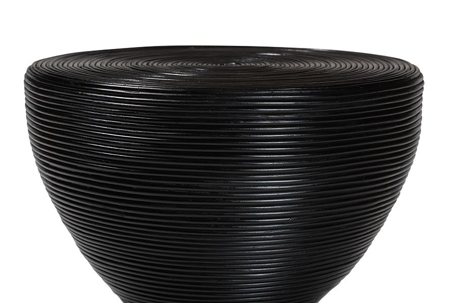 bali & pari Tokyo Laminated Natural Rattan Side Table - Hourglass Accent Table with Modern Sculptural Design, Boho Chic Style for Living Room or Bedroom, Black FredCo