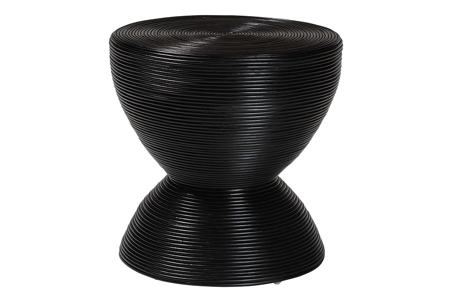 bali & pari Tokyo Laminated Natural Rattan Side Table - Hourglass Accent Table with Modern Sculptural Design, Boho Chic Style for Living Room or Bedroom, Black FredCo