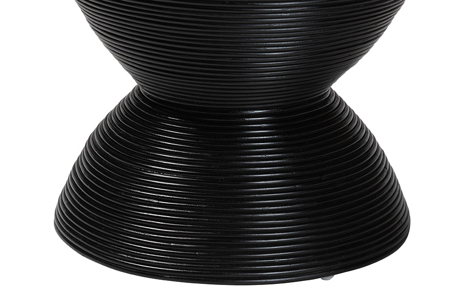 bali & pari Tokyo Laminated Natural Rattan Side Table - Hourglass Accent Table with Modern Sculptural Design, Boho Chic Style for Living Room or Bedroom, Black FredCo