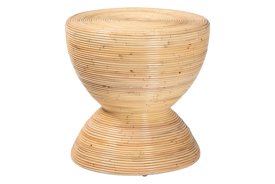bali & pari Tokyo Laminated Natural Rattan Side Table - Hourglass Accent Table with Modern Sculptural Design, Boho Chic Style for Living Room or Bedroom, Natural FredCo
