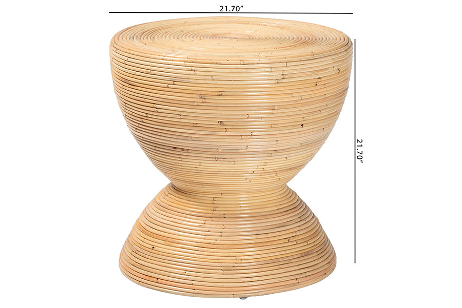 bali & pari Tokyo Laminated Natural Rattan Side Table - Hourglass Accent Table with Modern Sculptural Design, Boho Chic Style for Living Room or Bedroom, Natural FredCo