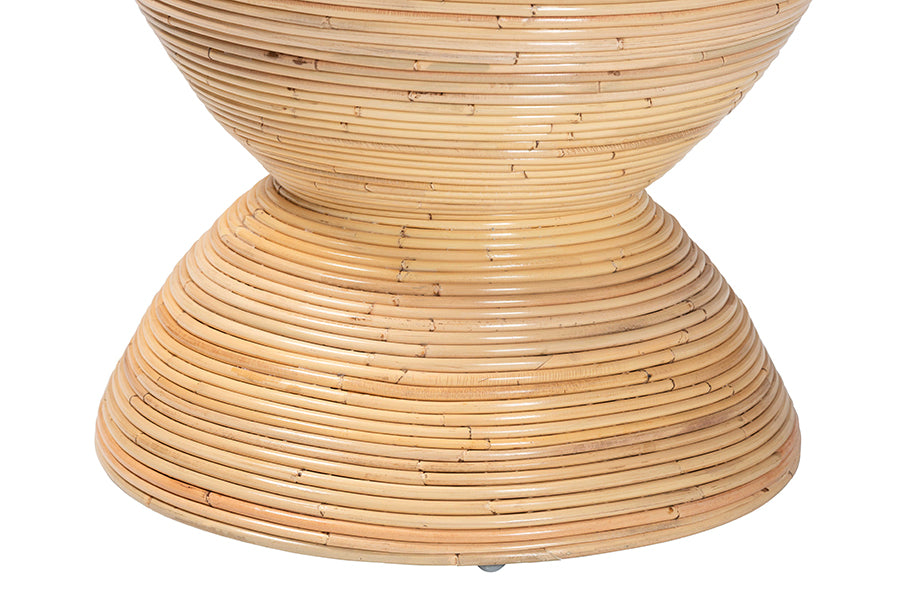 bali & pari Tokyo Laminated Natural Rattan Side Table - Hourglass Accent Table with Modern Sculptural Design, Boho Chic Style for Living Room or Bedroom, Natural FredCo