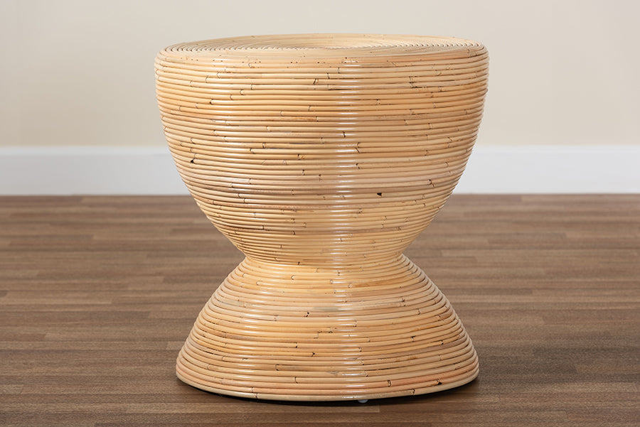 bali & pari Tokyo Laminated Natural Rattan Side Table - Hourglass Accent Table with Modern Sculptural Design, Boho Chic Style for Living Room or Bedroom, Natural FredCo