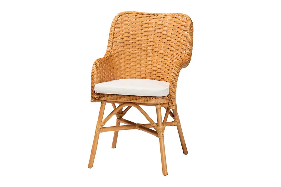 bali & pari Tucson 5-Piece Rattan Dining Set - Round Wicker Table with Scallop Edge and 4 Armchairs, Handwoven Boho Coastal Style for Dining, Kitchen or Sun Room, Light Honey FredCo