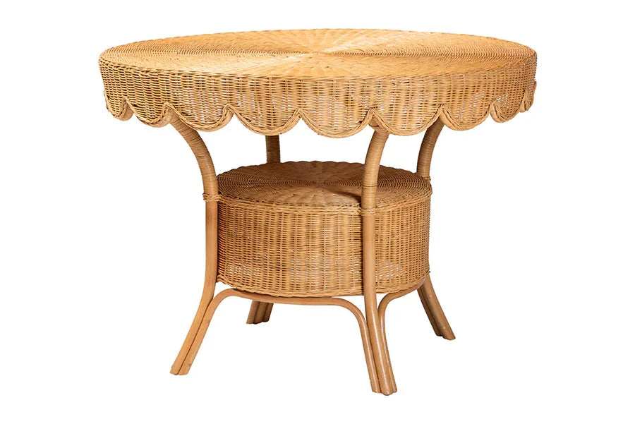 bali & pari Tucson 5-Piece Rattan Dining Set - Round Wicker Table with Scallop Edge and 4 Armchairs, Handwoven Boho Coastal Style for Dining, Kitchen or Sun Room, Light Honey FredCo