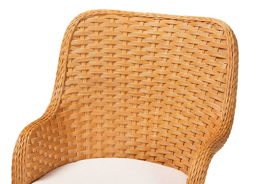 bali & pari Tucson 5-Piece Rattan Dining Set - Round Wicker Table with Scallop Edge and 4 Armchairs, Handwoven Boho Coastal Style for Dining, Kitchen or Sun Room, Light Honey FredCo