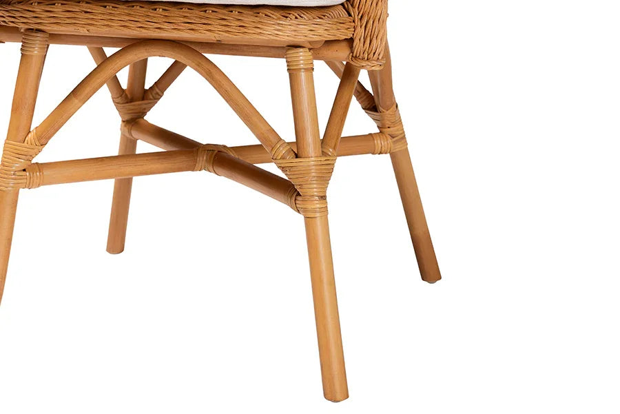 bali & pari Tucson 5-Piece Rattan Dining Set - Round Wicker Table with Scallop Edge and 4 Armchairs, Handwoven Boho Coastal Style for Dining, Kitchen or Sun Room, Light Honey FredCo