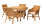 bali & pari Tudor 5-Piece Rattan Dining Set - Round Wicker Table with Scallop Edge and 4 Armchairs, Handwoven Boho Coastal Style for Dining, Kitchen or Sun Room, Light Honey FredCo