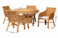 bali & pari Tudor 5-Piece Rattan Dining Set - Round Wicker Table with Scallop Edge and 4 Armchairs, Handwoven Boho Coastal Style for Dining, Kitchen or Sun Room, Light Honey FredCo