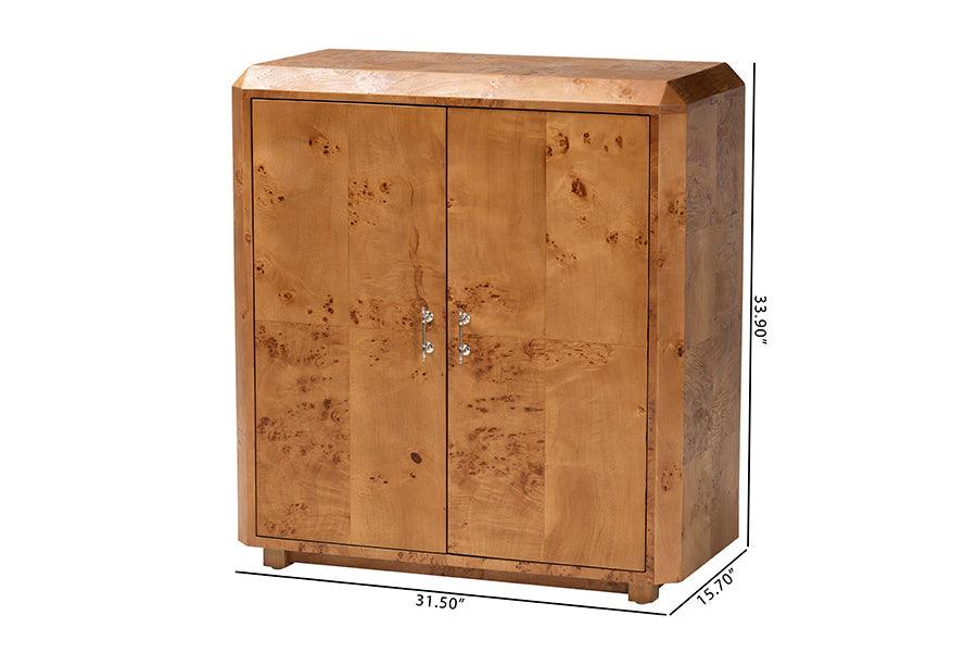bali & pari Valora Modern and Contemporary Natural Mappa Burl Wood 2-Door Console Cabinet FredCo