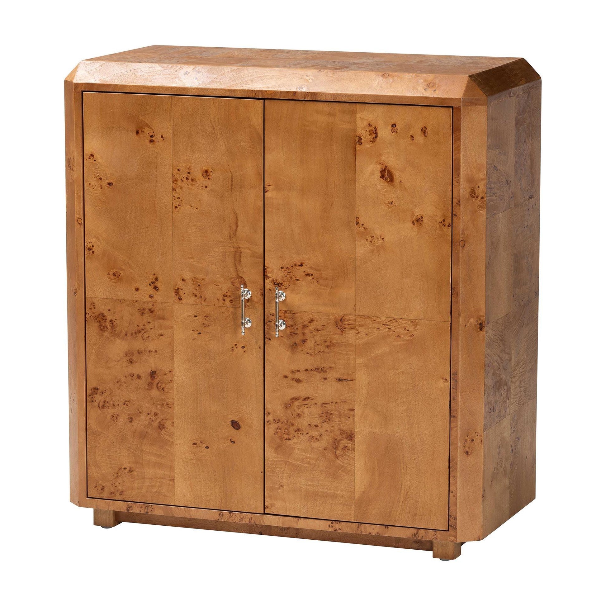 bali & pari Valora Modern and Contemporary Natural Mappa Burl Wood 2-Door Console Cabinet FredCo